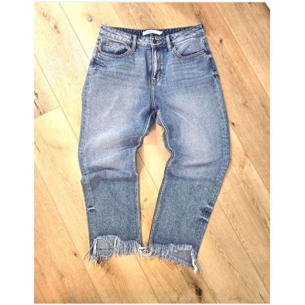 Hidden Tracey High Rise Straight Leg Jeans Womens 32 Raw Hem Light Wash Denim